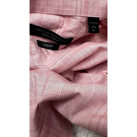 John Varvatos Shirt Men's M/L Slim Fit Pink Cotton Button Up Long Sleeve Dress - Picture 15 of 15